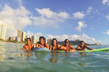 People on surfboards in Hawaii
